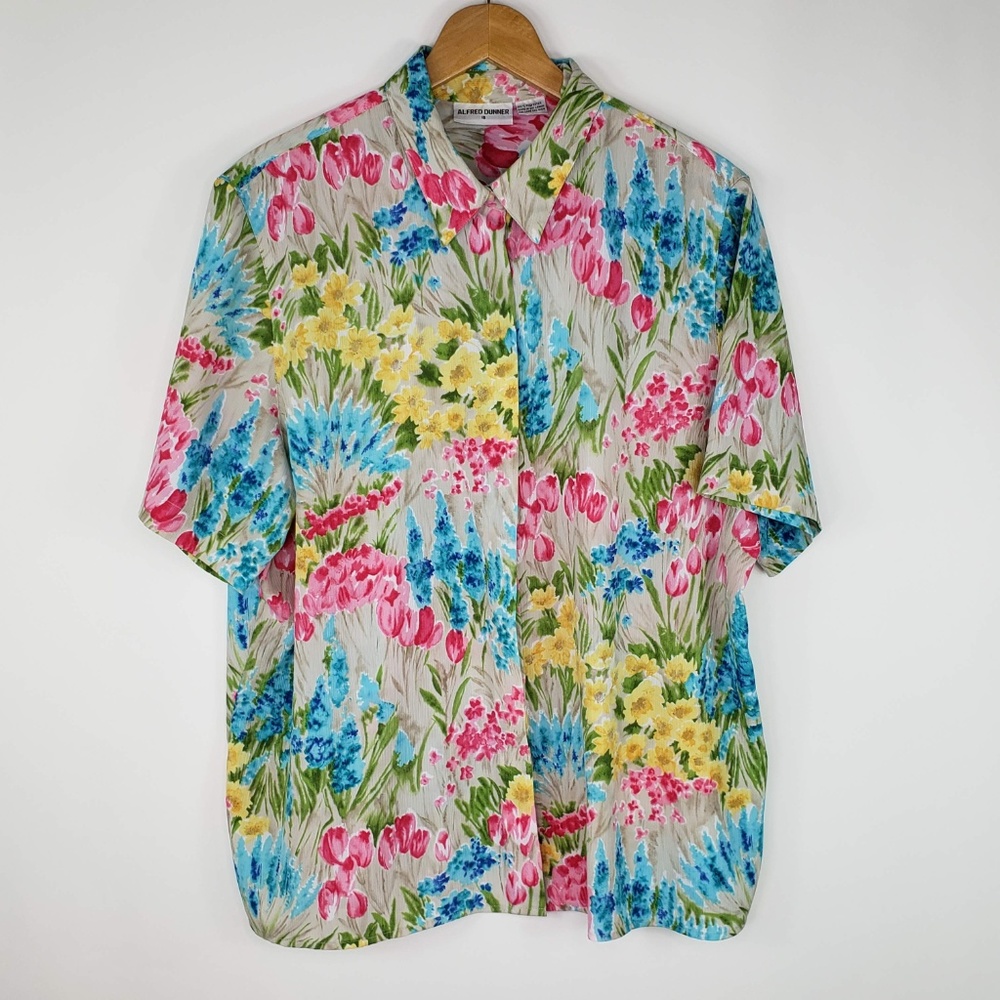 Alfred Dunner Floral Print Short Sleeve Blouse
